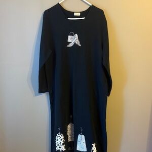 CITE Dress Hand Painted Art to Wear Lagenlook Long Sleeves Cotton. Size L